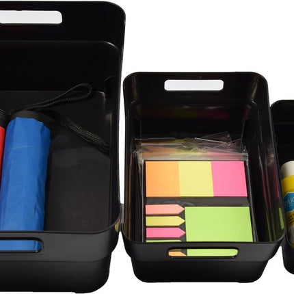 3x Opbergmand - Opbergbox - 10 liter - Zwart - Opbergdoos - Kinderkamer - Badkamer - Keuken - Speelgoed - Opbergen -34x24x14 cm