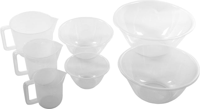 Ideale Set 4 stuks Mengkomen Transparant 7l,4l,2.3l.1l - Maatbeker 3 stuks met Handvat 0.5l,1l,2l | Beslagkommen | Keuken | keukenschalen