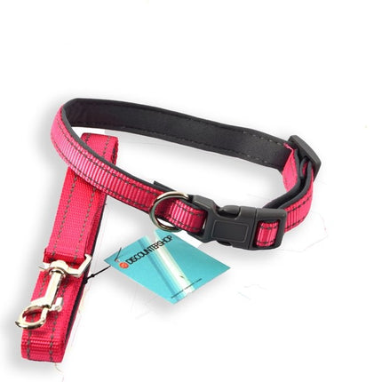 Honden Halsband met uitlaatriem -Roze - Hondentuig met reflector - Wandelen - Uitlaten - voor Meduim honden - Uitlaatriem 100 cm - Halsband 33 - 50 cm