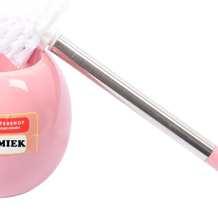 Moderne Keramische Toiletborstel set – Vrijstaand- 14.5x14x37.5 cm –Roze– Kiezelsteen – Badkamer – Toilet 