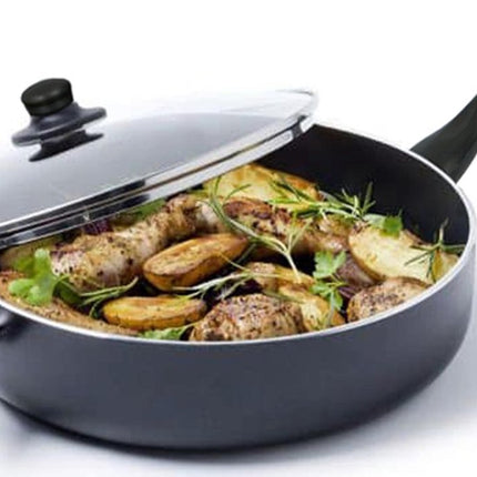 Keukenpan - Ø 28 cm - Luxe keukenpan van 28cm Anti-aanbaklaag - handvat zwart - Pan met Deksel
