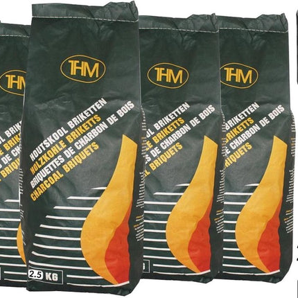 5 X houtskoolbriketten 2.5 Kg per -inclusief aanmaakblokjes 64 Stuks - Barbecue - BBQ - 5 Stuks - Totaal 12.5KG