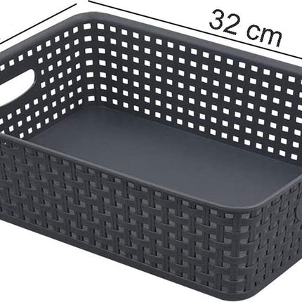 4x Opbergmand | met gevlochten rotan design voor badkamer | ergonomische handgrepen