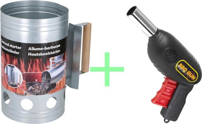 Houtskoolstarter met Barbecue starter gun - Metaal - 17x27.5cm - Let op! Gun is geen aansteker !