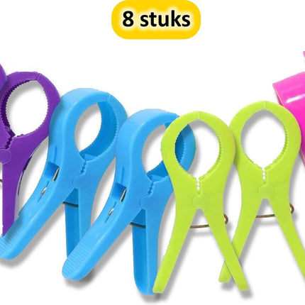 Handige Set van 8 Grote Plastic Badlaken Knijpers - Strandlaken knijpers - Badhanddoekknijpers - Zwembadstoelknijpers - XXL Knijpers (13 cm) - Sterke Grip voor je Strand- en Zwembadavonturen!