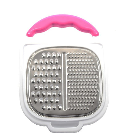 Keukenrasp Kunstof RVS| Rasp met Opbergbakje en deksel -26.5x18.5x7cm -Roze