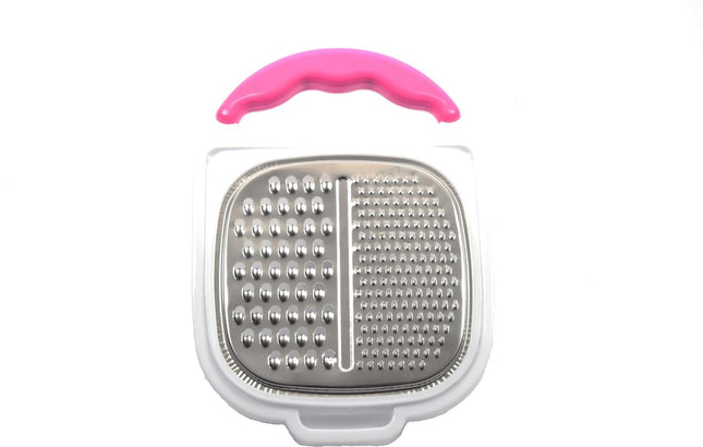 Keukenrasp Kunstof RVS| Rasp met Opbergbakje en deksel -26.5x18.5x7cm -Roze