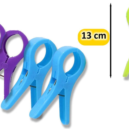 Praktische Set van 4 Grote Plastic Badlaken Knijpers - Strandlakenknijpers - Badhanddoekknijpers - Zwembadstoelknijpers - XXL Knijpers (13 cm) - Houd je Handdoeken Stevig op hun Plaats!