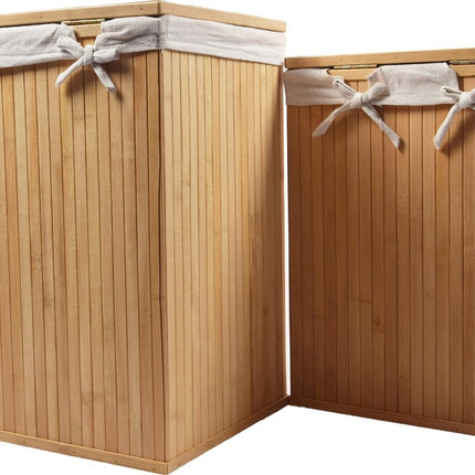 2-Delige Wasmanden met deksel | Wasmand Duurzaam | waszak katoen | Wasmand bamboe | 64L / 33L