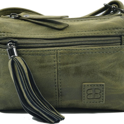 Tas - tassen - bags - Bag- Bicky Bernard- Harmonica 3-Vaks tasje - schoudertasje - crossbody tasje - Olive