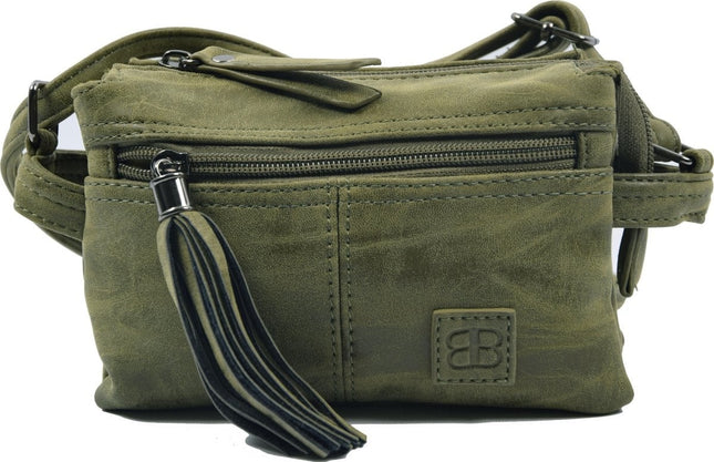 Tas - tassen - bags - Bag- Bicky Bernard- Harmonica 3-Vaks tasje - schoudertasje - crossbody tasje - Olive
