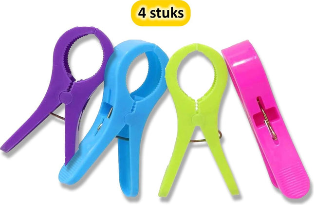Praktische Set van 4 Grote Plastic Badlaken Knijpers - Strandlakenknijpers - Badhanddoekknijpers - Zwembadstoelknijpers - XXL Knijpers (13 cm) - Houd je Handdoeken Stevig op hun Plaats!
