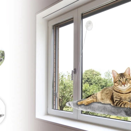 Katten raamhangmat tot 20 kg Ultiem Ontspannen met de Rechthoekige Grijze Raamhangmat Chill: Pluche Comfort voor Jouw Kat