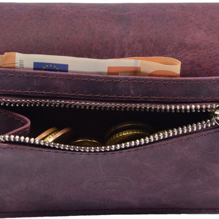4East® | Vintage Leren Dames Portemonnee Harmonica |Paars | Ideale Dames Portemonnee | Stoer Leer| met RFID bescherming