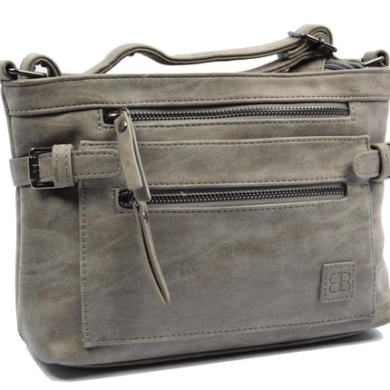 Grijze Schoudertas - Bicky Bernard tas met veel vakken - Grijs - grijze tas - 18.5 x 27 x 8.5 cm