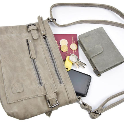 Grijze Schoudertas - Bicky Bernard tas met veel vakken - Grijs - grijze tas - 18.5 x 27 x 8.5 cm