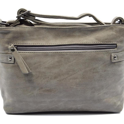 Grijze Schoudertas - Bicky Bernard tas met veel vakken - Grijs - grijze tas - 18.5 x 27 x 8.5 cm