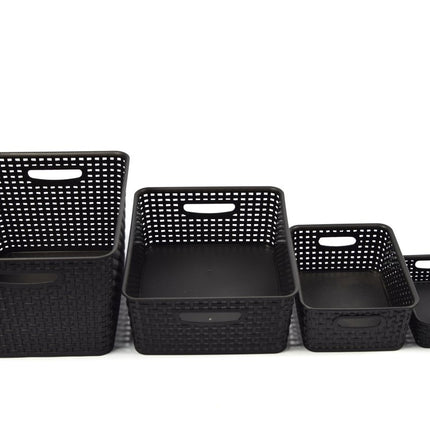 4x Opbergmand | met gevlochten rotan design voor badkamer | ergonomische handgrepen