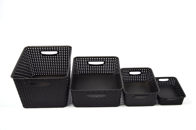4x Opbergmand | met gevlochten rotan design voor badkamer | ergonomische handgrepen