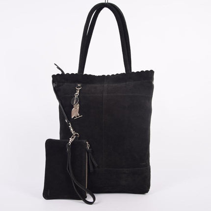 Shopper met een sleutelhanger van 4EAST, Leer shopper met kleine portemonnee Suéde Shopper Akko 4east Beige Akko 4east Black