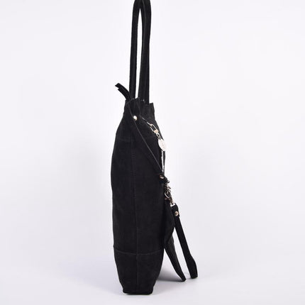 Shopper met een sleutelhanger van 4EAST, Leer shopper met kleine portemonnee Suéde Shopper Akko 4east Beige Akko 4east Black