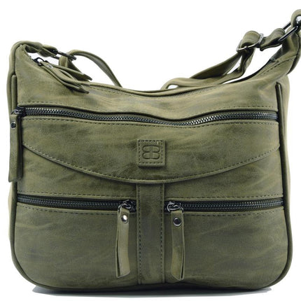 Bicky Bernard Omhang Schoudertas Ritsvakjes Trendy Tas olijf - olive