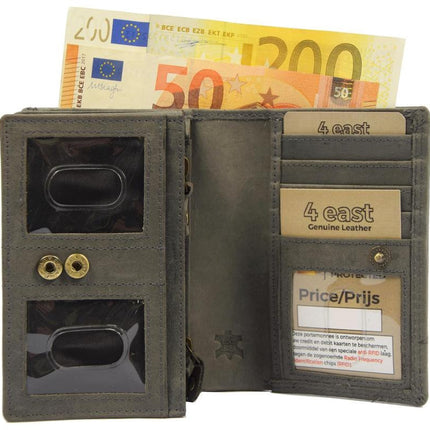 Stijlvolle Portemonnee Van Buffelleer - RFID - 14 Pasjes - Grijs - 4East - RFID - Drukknopen - 13X9X3 cm 