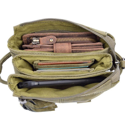 Tas - tassen - bags - Bag- Bicky Bernard- Harmonica 3-Vaks tasje - schoudertasje - crossbody tasje - Olive