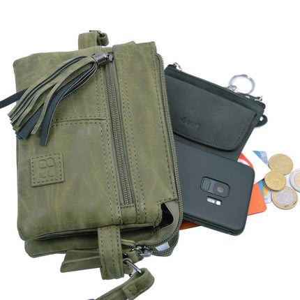 Tas - tassen - bags - Bag- Bicky Bernard- Harmonica 3-Vaks tasje - schoudertasje - crossbody tasje - Olive