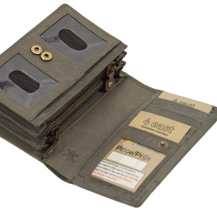 Stijlvolle Portemonnee Van Buffelleer - RFID - 14 Pasjes - Grijs - 4East - RFID - Drukknopen - 13X9X3 cm 