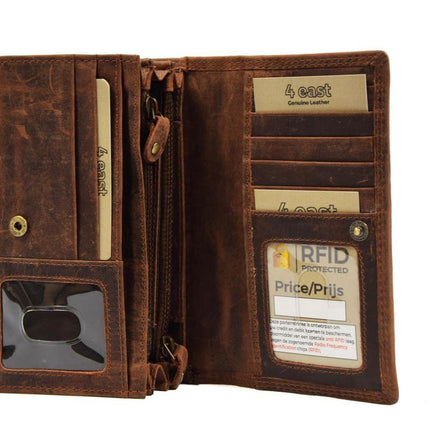 Vintage Leren Dames Portemonnee - Ideale Dames Portemonnee Stoer Leer Portemonnee -Portemonnee dames -Portemonnee heren -portemonnee pasjes - RFID Protected Anti skim -Dames portemonnee- Huishoud portemonnee - Harmonica portemonnee buffelleer -Bruine