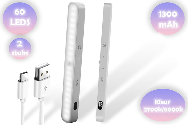2x Oplaadbare LED Kastverlichting met Bewegingssensor - Cool Wit