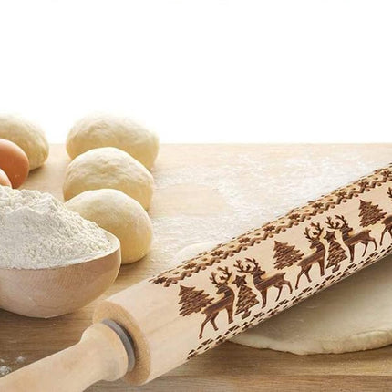 Deegroller van hout voor kerstkoekjes | Gegraveerde Deegroller |kerstgebak| Uitsteekvormpjes |koekvormpjes| Koekjes | Koek |