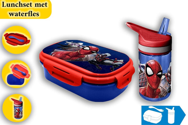Spiderman Broodtrommel en Drinkbeker 400ml Blauw voor Kinderen