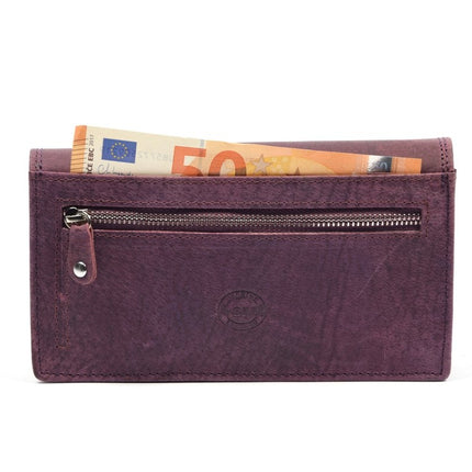 4East® Vintage Leren Dames Portemonnee | Paars | RFID |Stoer Leer Portemonnee Huishoud portemonnee | Dames | Harmonica portemonnee | buffelleer Portemonnee | Overslag portemonnee