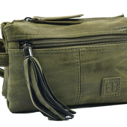 Tas - tassen - bags - Bag- Bicky Bernard- Harmonica 3-Vaks tasje - schoudertasje - crossbody tasje - Olive