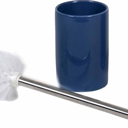 Gerimport Toiletborstel 37 Cm Keramiek/rvs Blauw/Zilver 2-delig
