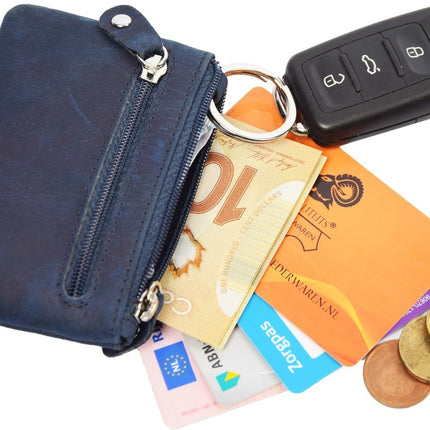 Autosleutel RFID Antidiefstal Portemonnee – Buffelleer Sleuteletui met Rits – Kleine Portemonnee voor Heren & Dames