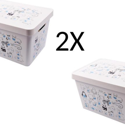 2x Opbergdoos 36 cm x 26 cm x 22 cm- 2 stuks 17 L + 17 L met deksel - Opbergdoos