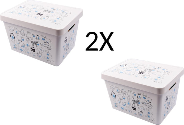 2x Opbergdoos 36 cm x 26 cm x 22 cm- 2 stuks 17 L + 17 L met deksel - Opbergdoos