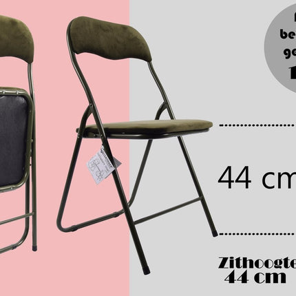 Klapstoel met zithoogte van 43 cml Vouwstoel velvet zitvlak en rug bekleed Groen