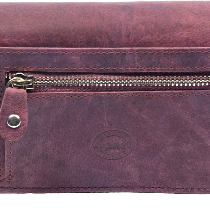 4East® | Vintage Leren Dames Portemonnee Harmonica |Paars | Ideale Dames Portemonnee | Stoer Leer| met RFID bescherming