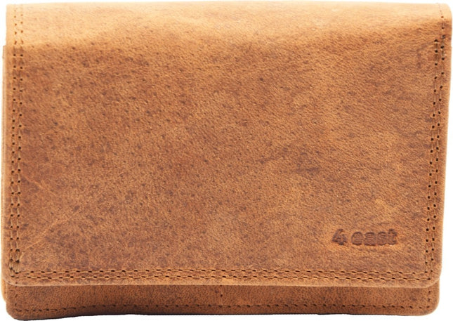 4East® | Vintage Leren Dames Portemonnee Harmonica |Cognac | Ideale Dames Portemonnee | Stoer Leer| met RFID bescherming