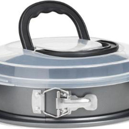 Springvorm met deksel 26cm diameter - Cakevorm - bakvorm - taartvorm - bakvorm rond - makkelijk in gebruik - handig om je taart of cake in te bewaren - plastic deksel - zilver
