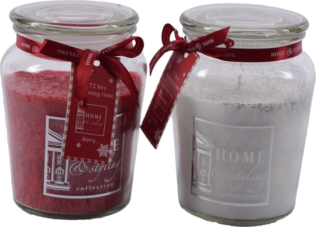 Set van 2 Heerlijke zoete Geurkaars in glas XL Wax | berry Rood/Wit | 10x15 cm 72 branduren