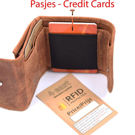 Portemonnee - portemonnee dames - portemonnee heren - portemonnee pasjes - portemonnee dames klein - Portemonnee klein - Portemonnees - 4E-1202 - Camel Portemonnee - Cognac