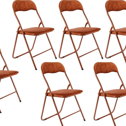 6x Klapstoel met zithoogte van 43 cm Vouwstoel velvet zitvlak en rug bekleed camel bruin