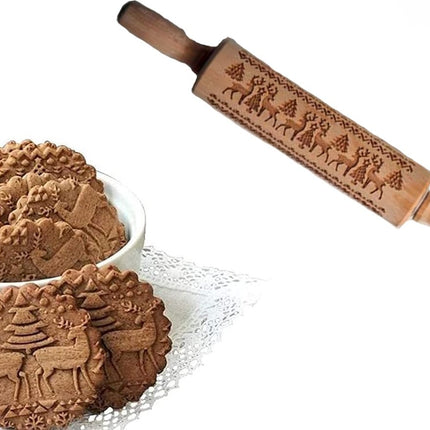 Deegroller van hout voor kerstkoekjes | Gegraveerde Deegroller |kerstgebak| Uitsteekvormpjes |koekvormpjes| Koekjes | Koek |