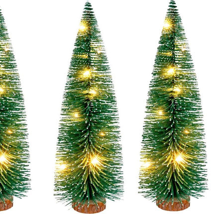 3x Kleine kerstboom 41CM| 20Led met wit sneeuw | Decoratieve kerstboom | Kunstkerstboom