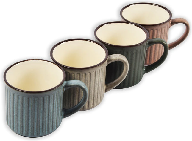 Set van 4 koffiekopjes -Assorti kleuren - Mokken | Verticale Gestreepte aardwerk kopjes 250ml